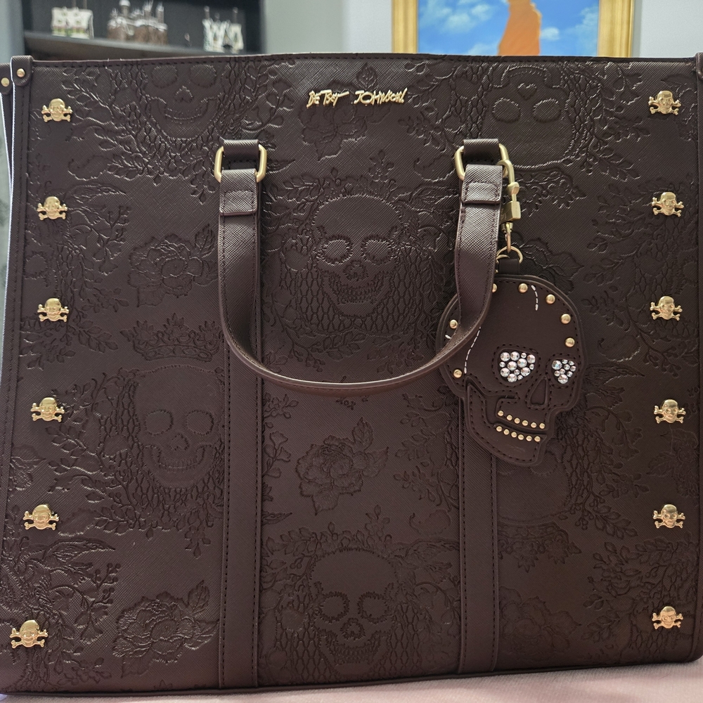 Brown Skull Embossed Tote Bag